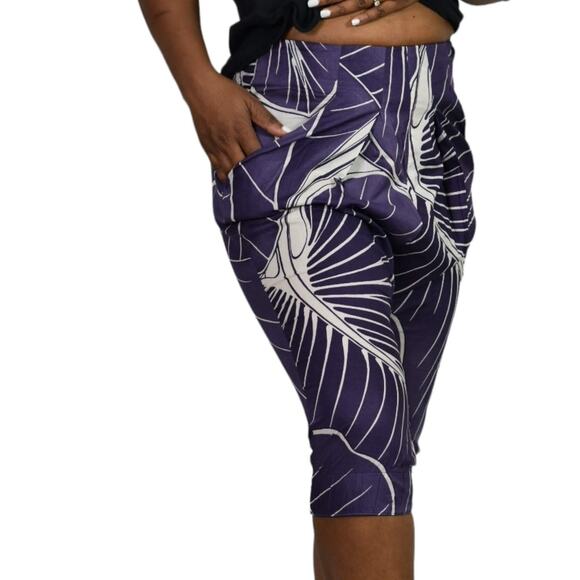 Benetton Drop Crotch Capri Shorts Purple Cotton Harem High Waist Relaxed Size 4 - Picture 12 of 16